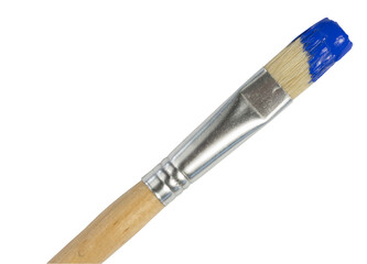 Digital png photo of brush with blue paint on transparent background