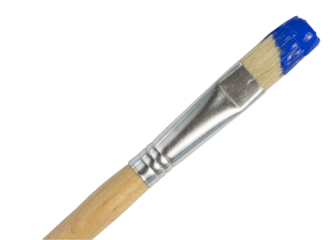 Digital png photo of brush with blue paint on transparent background