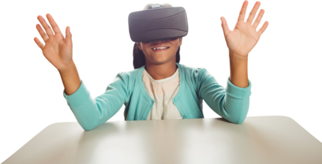 Digital png photo of happy african american girl using vr headset on transparent background