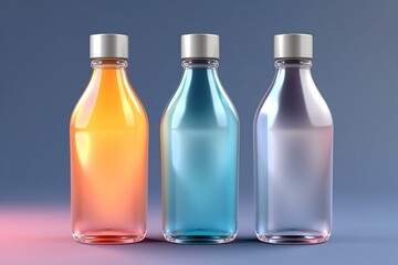 Bottle with clear liquid, 12 oz (11 oz) or 355ml (330ml) volume, realistic 3D mockup close-up. Generative AI