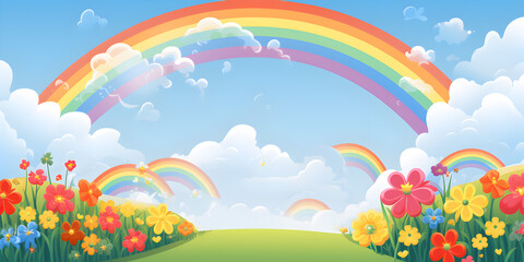 Fototapeta na wymiar Nature landscape with rainbow illustration background