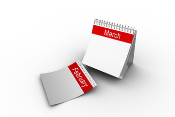 Digital png illustration of calendar pages with february and march on transparent background - obrazy, fototapety, plakaty