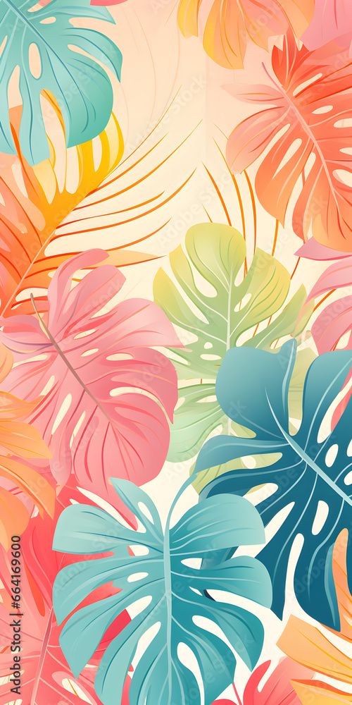 Sticker colorful tropical leaves illustration background