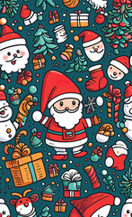 Christmas theme line art doodle cartoon pattern seamless illustration, Merry Christmas, backgrounds for smartphone,