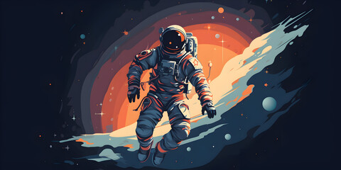 Colorful art of astronaut in the space - obrazy, fototapety, plakaty