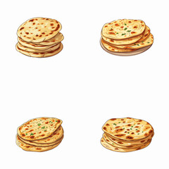 set of happy cute naan bread watercolor illustrations for printing on baby clothes, pattern, sticker, postcards, print, fabric, and books