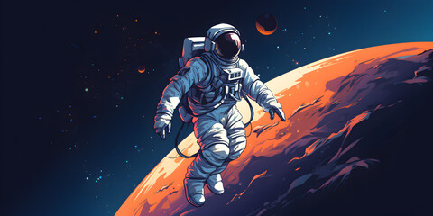 Colorful art of astronaut in the space - obrazy, fototapety, plakaty