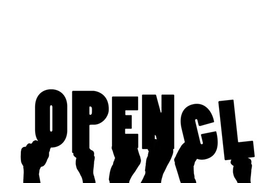 Digital png illustration of hands with opencl text on transparent background