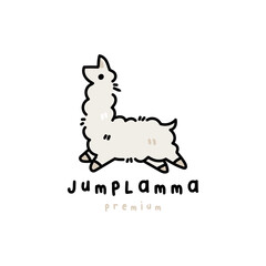 Jumping Cute Llama running Chibi Cartoon outline logo vector icon Illustration
