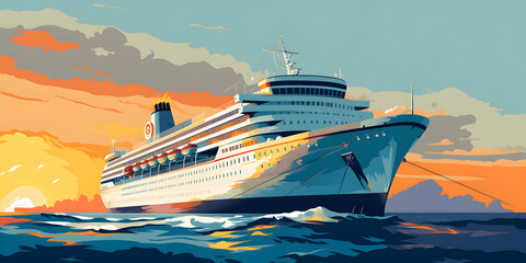 Cruise ship in the ocean illustration background