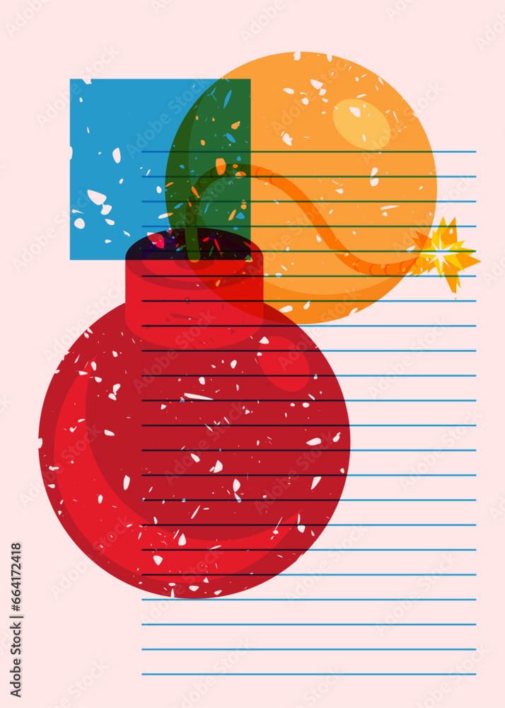 Poster risograph bomb with geometric shapes. object in trendy riso graph design. geometry elements abstract