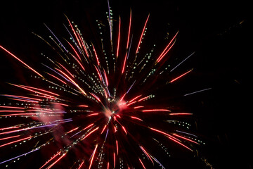 red bursting colorful fireworks 