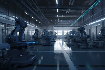 Factory with automated arms. Generative AI