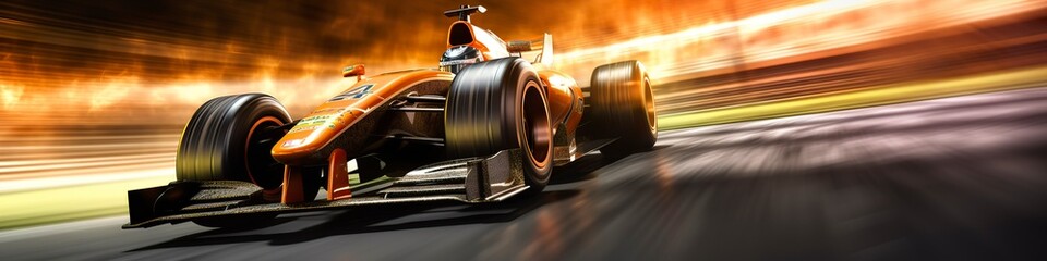 Racing car at high speed. Racer on a racing car passes the track. Motor sports competitive team racing. Motion blur background. - obrazy, fototapety, plakaty