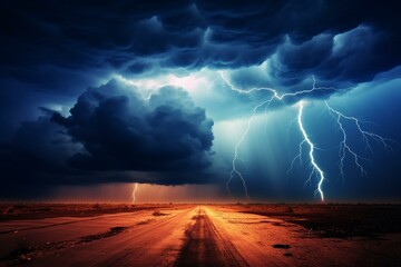A thunderstorm with lightning bolts in the sky. Generative AI