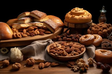 Fototapeta na wymiar Bakery delicacy with nuts and sugar. Generative AI
