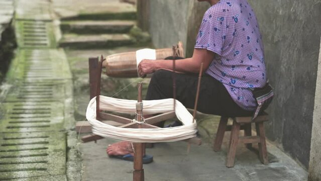 People making fabric in guizhou china