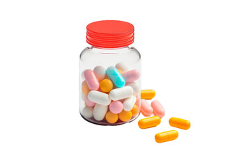pills in a bottle on transparent background. Medicine and health concept.