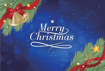 クリスマスベルのメッセージカード（青背景）