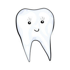 Vector drawing of a cute tooth in flat style on a white background.Children's character.Dentistry.