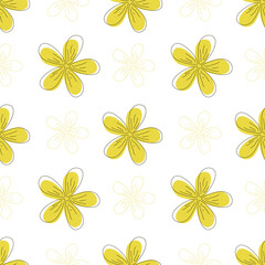 Fototapeta premium Pattern of yellow wildflowers on a white background.Vector seamless texture.