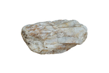 Raw white quartz mineral rock stone isolated on white background.