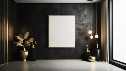 Hanging canvas mockup in luxurious interior. Canvas. Art.
