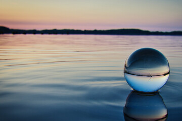 Lensball - Sunset over the Lake - Landscape - Beautiful - silhouette - Sunrise Sea - Colorful -...