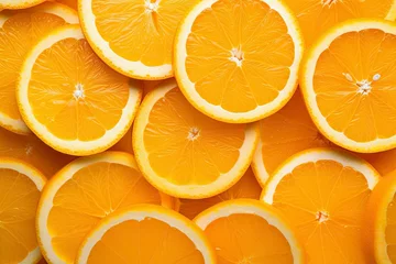 Foto op Plexiglas Orange fruit slices citrus arrangement full frame background. © Anny