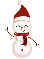 Cute Snowman clipart in cartoon flat style. Vector illustration