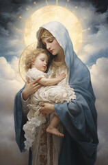 Holy Mary Mother of God and baby jesus - obrazy, fototapety, plakaty