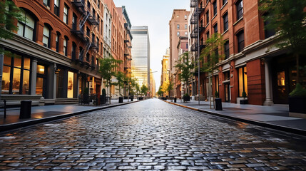 Fototapeta na wymiar Amazing New York City Old SoHo Downtown Paving Stone Street