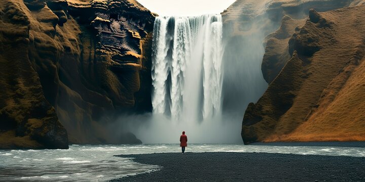 Woman overlooking waterfall.