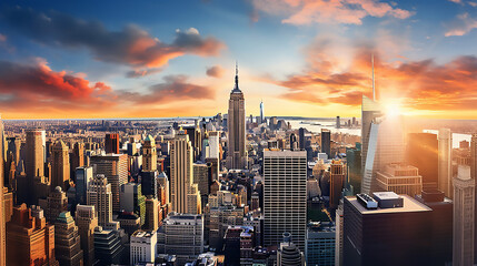 New York Skyline Panorama mit Empire State Building - obrazy, fototapety, plakaty
