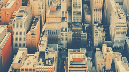 Fantastic Office Building Top View Background in Retro Style