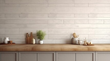 Wall mockup in kitchen interior background, Farmhouse style, 3d render