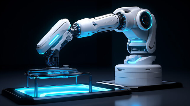 Futuristic Robotic Arm with 3D Scanner Automated Scanning