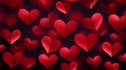 Abstract Red Hearts on Dark Background