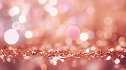 Beautiful Rose Gold and Pink Glitter Defocused Abstract Holiday
