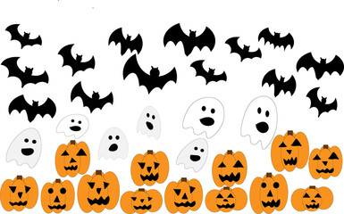 Fototapeta premium A Collection of Spooky Halloween Icons: Jack-o-Lanterns, Bats and Ghost Icons