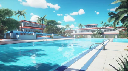 Crédence de cuisine en verre imprimé Turquoise Fantastic Community Swimming Pool