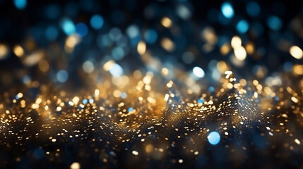 Beautiful Background of Abstract Glitter Lights Gold Blue - obrazy, fototapety, plakaty
