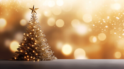 Obraz premium Amazing Christmas Tree Background with Gold Blurred Light