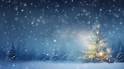 Fototapeta na wymiar Amazing Christmas Winter Blurred Background Xmas Tree