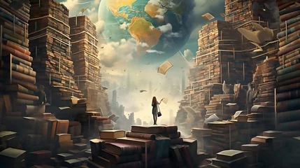 Deurstickers Amazing World of Books Concept © BornHappy