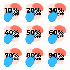 SET SALE BADGE TEMPLATE FLAT COLOR DESIGN. OFFER WITH DIFFERENT DISCOUNT PROMOTION.MODERN DESIGN VECTOR FOR YOUR BUSINESS