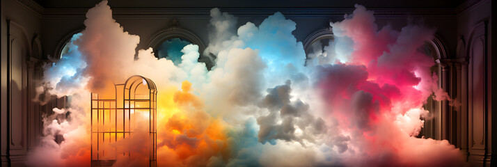 Obraz premium abstract cloud architecture background illuminated with lights at night