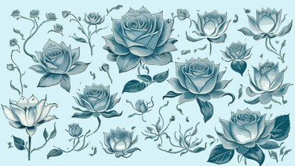 Nature's Beauty: Hand-Drawn Winter Roses Vector