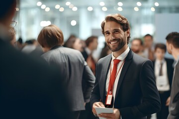 portrait of a male recruiter at a career fair - obrazy, fototapety, plakaty