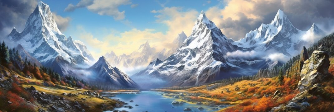 The beauty of a majestic and snow capped mountain range, with rugged peaks.